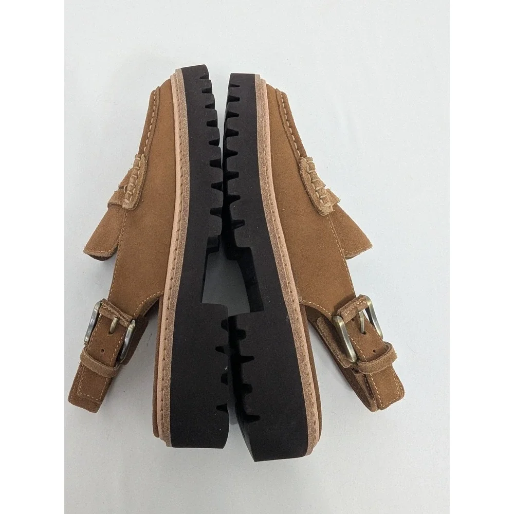 Donald Pliner Halie Womens 6M Saddle Brown Suede Slingback Lug Penny Loafers - Picture 9 of 10